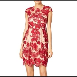 Marchesa Notte Embroidered Red Tulle Dress